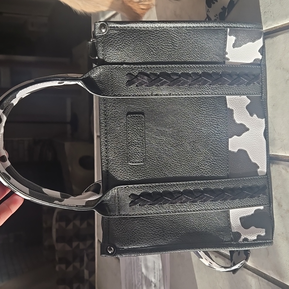 Black purse cow print straps and crossover strap
